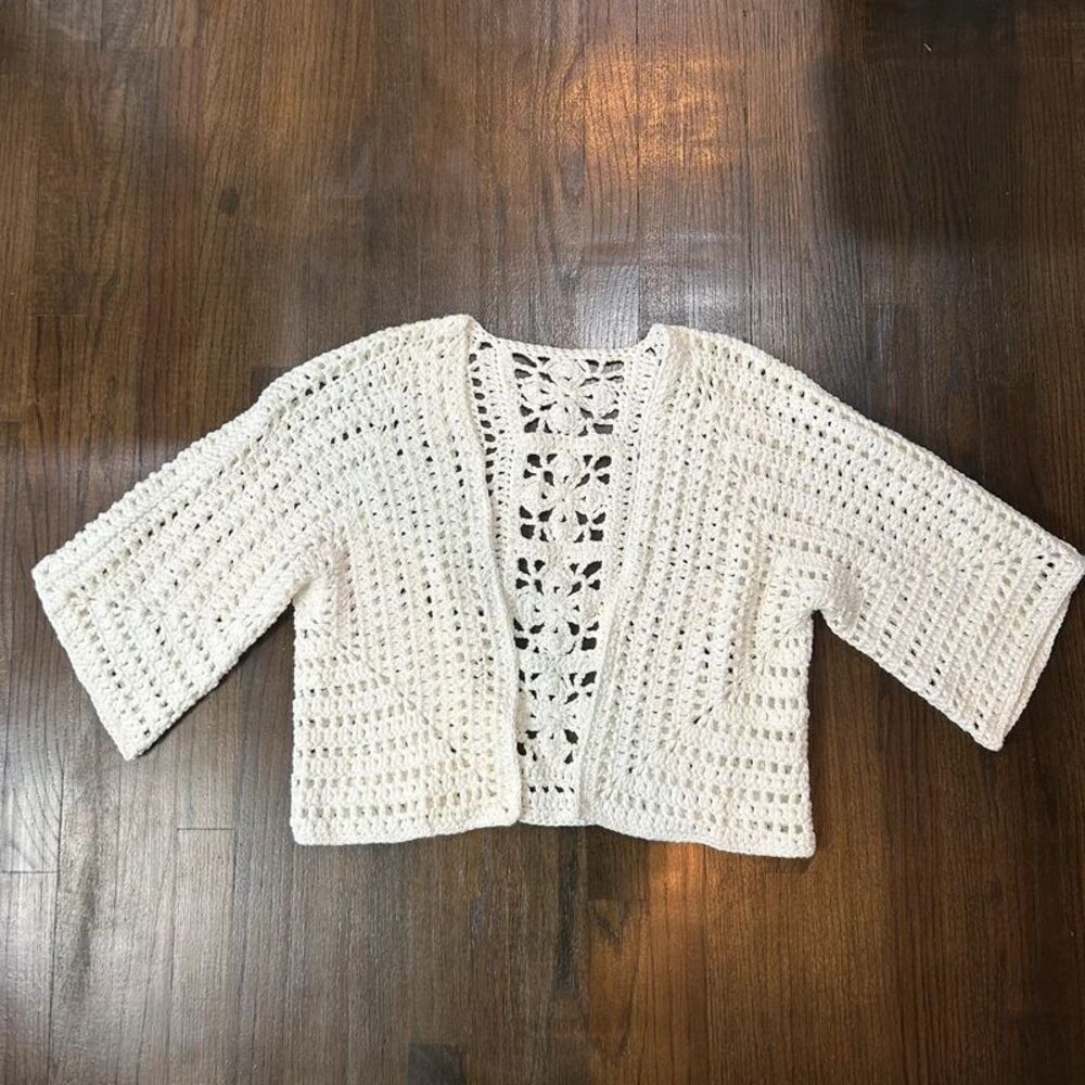 Handmade Crochet White Crochet Cotton Cardigan Granny Square Cottage Core